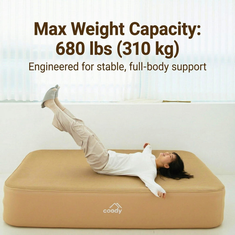 Coody Air Mattress Beige Twin XL (197×91×35 cm) – Premium Air Bed with Built-in Pump
