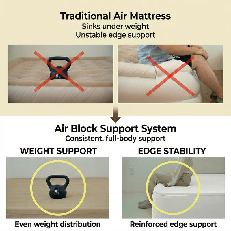 Coody Air Mattress Beige Queen (197×150×35 cm) – Premium Air Bed with Built-in Pump