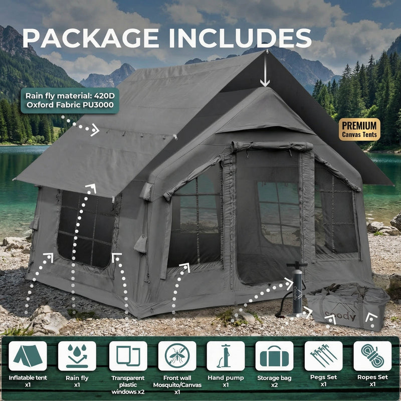 Coody 8.0 Gray - Inflatable Tent House for Camping 1-4 person