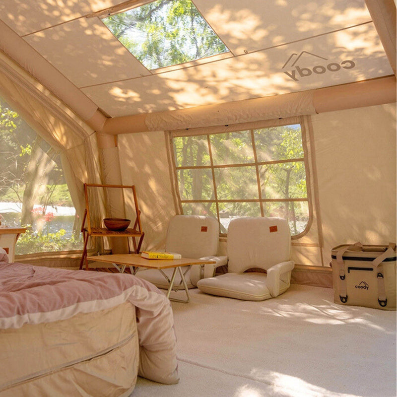 Coody 10.0 Beige  (2-4 person) Camping Bundle – Tent, PVC Ground Sheet, Carpet & Pump