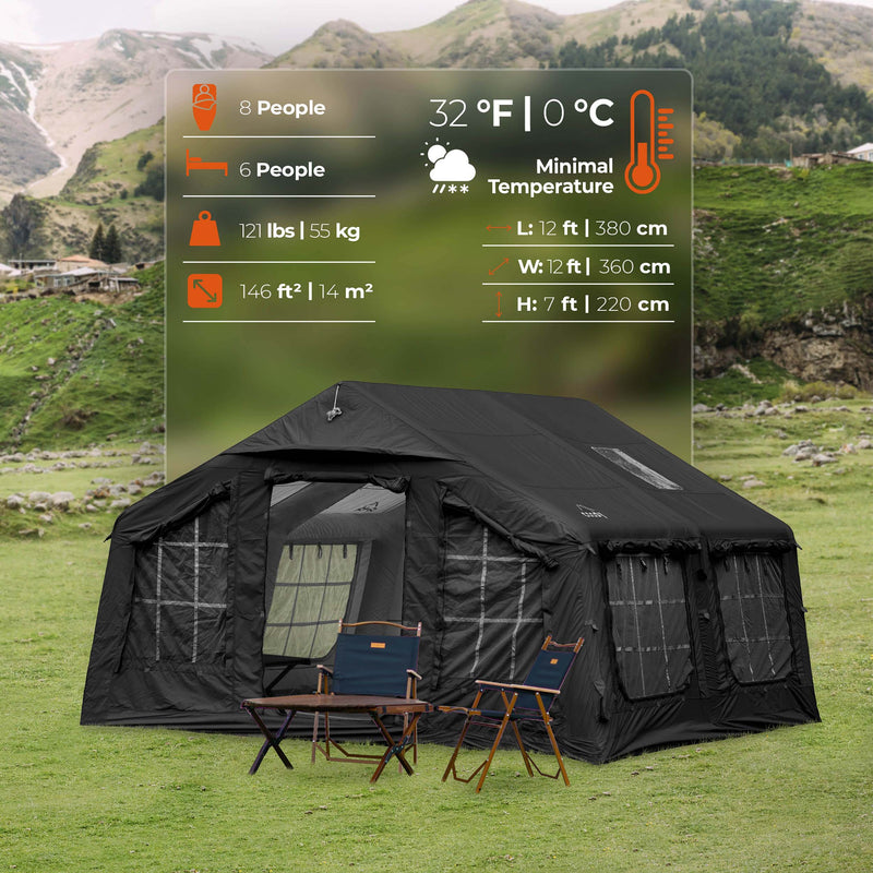 Coody 13.6 (Koala-5) Black Inflatable Tent for Camping (2-8 person)