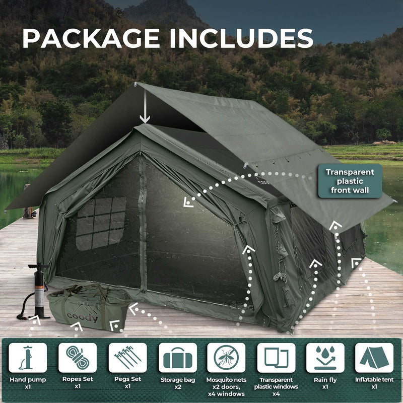 Coody 17.2 (Koala-7) Forest Green Large Inflatable Tent for Camping (2-10 person)