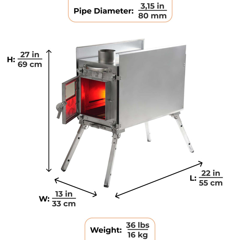 Coody 13.6 Black (2-8 person) + RBM Wood Stove Caminus M