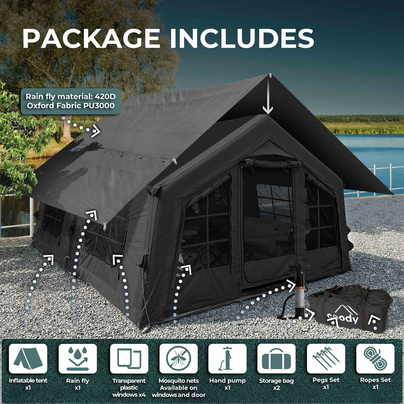 Coody 13.6 (Koala-5) Black Inflatable Tent for Camping (2-8 person)