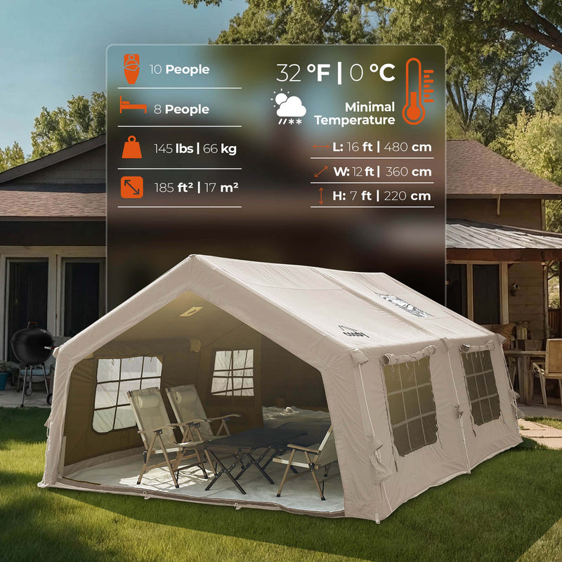 Coody 17.2 (Koala-7) Beige Large Inflatable Tent for Camping (2-10 person)