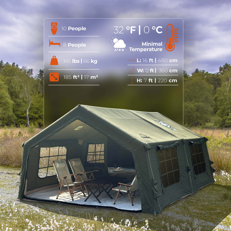 Coody 17.2 (Koala-7) Forest Green Large Inflatable Tent for Camping (2-10 person)