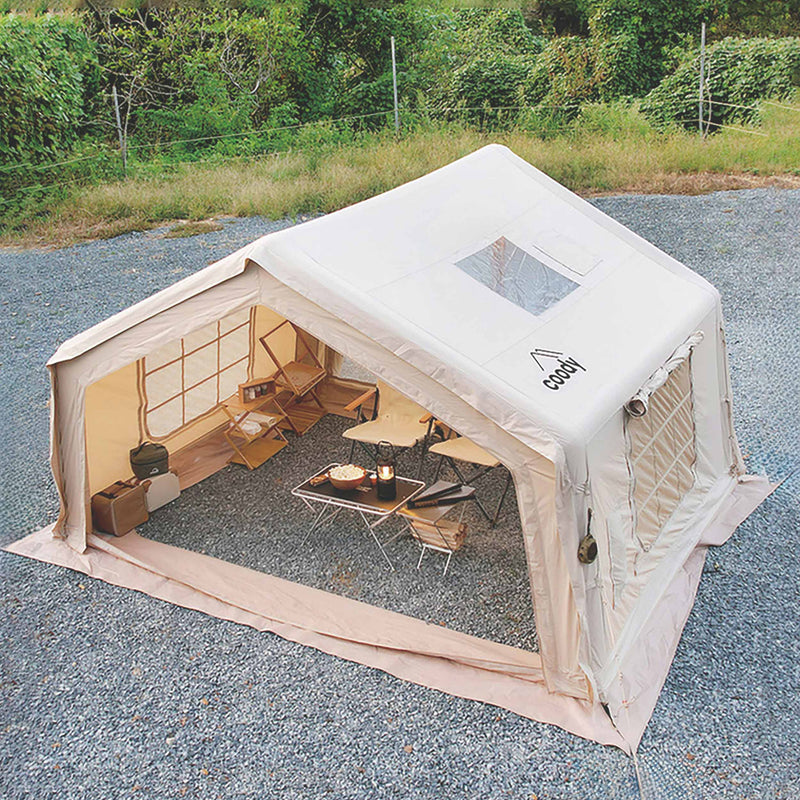 Coody 10.0 Beige  (2-4 person) Camping Bundle – Tent, PVC Ground Sheet, Carpet & Pump