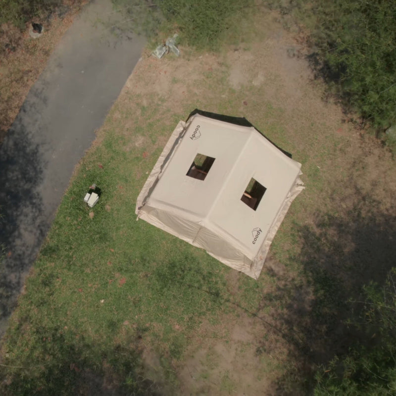 Coody 10.0 Beige  (2-4 person) Camping Bundle – Tent, PVC Ground Sheet, Carpet & Pump