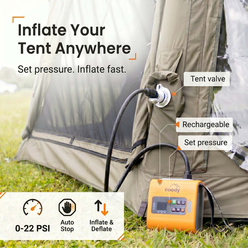 Coody Familia AirTent 17.2 PRO Gray (2-10 Person)+Electric Pump+TPU Door Gray+Ground Sheet