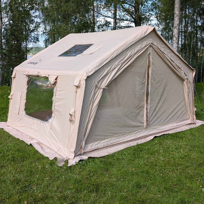 Coody 10.0 Beige  (2-4 person) Camping Bundle – Tent, PVC Ground Sheet, Carpet & Pump