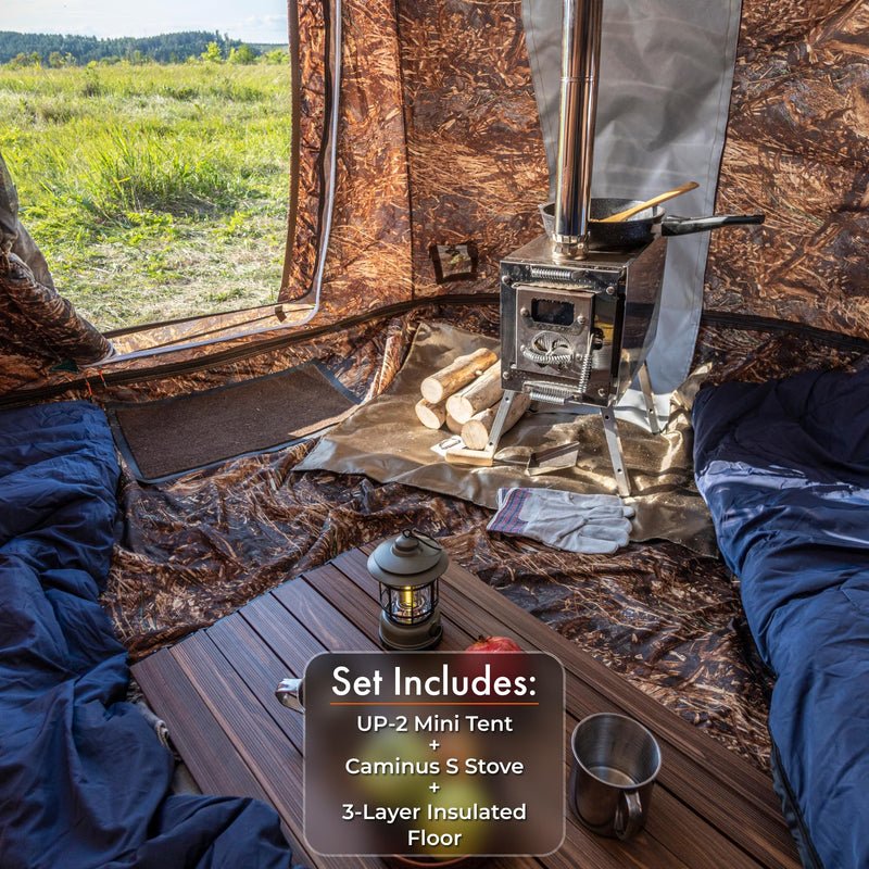 RBM All-Seasons tent  UP-2 mini for 1-3 person + Wood Stove Caminus S + Three-Layer Floor