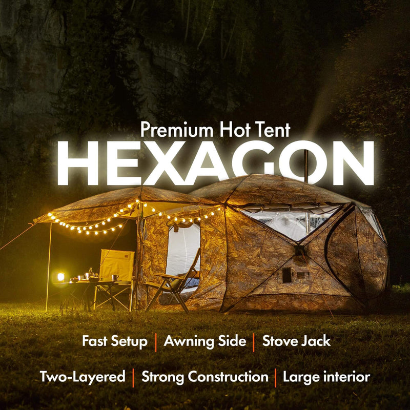 RBM Outdoors Hexagon - All-Seasons Double Layer Hot Tent for 2-9 person