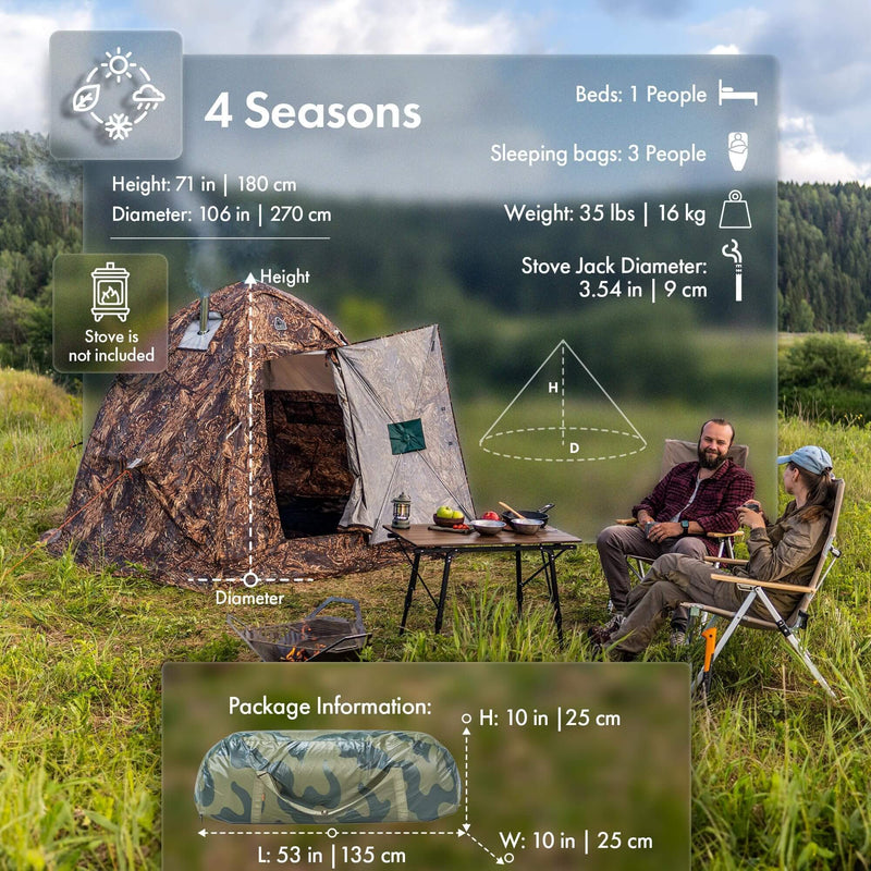 RBM Outdoors UP-2 Mini - All-Seasons Double Layer Hot Tent for 1-3 person