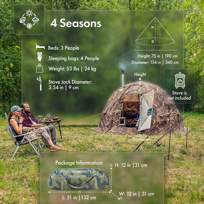 RBM Outdoors UP-2 - All-Seasons Double Layer Hot Tent for 2-4 person