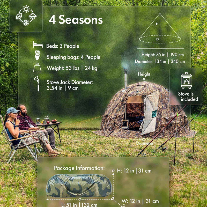 RBM All-Seasons tent  UP-2 for 2-4 person + Wood Stove Caminus M + Three-Layer Floor