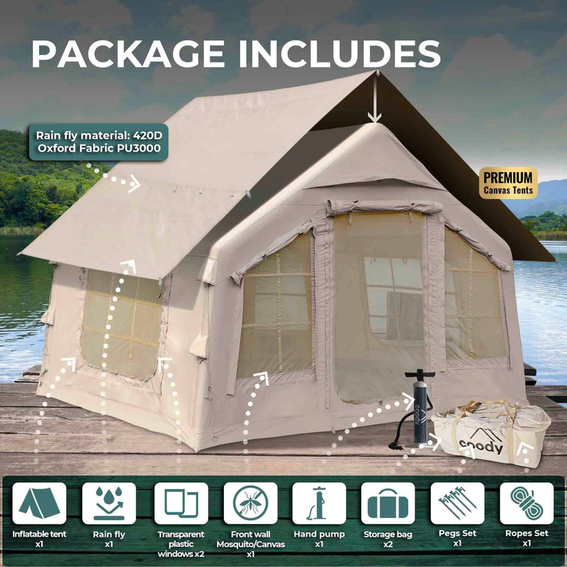 Coody 8.0 Beige Inflatable Tent for Camping (1-4 person)