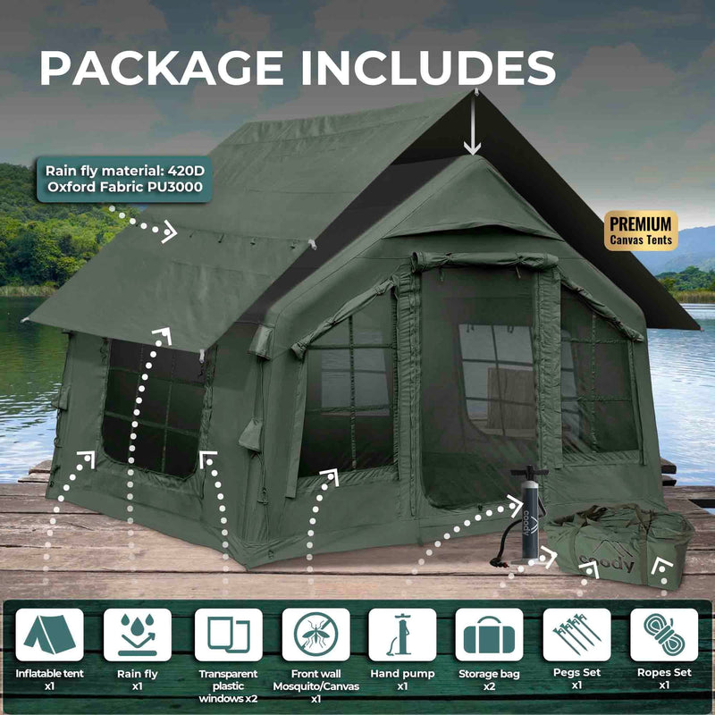 Coody 8.0 Forest Green Inflatable Tent for Camping (1-4 person)