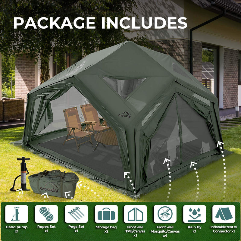 Coody Hub Shelter Forest Green- Inflatable Tent for Camping (2-6 Person)