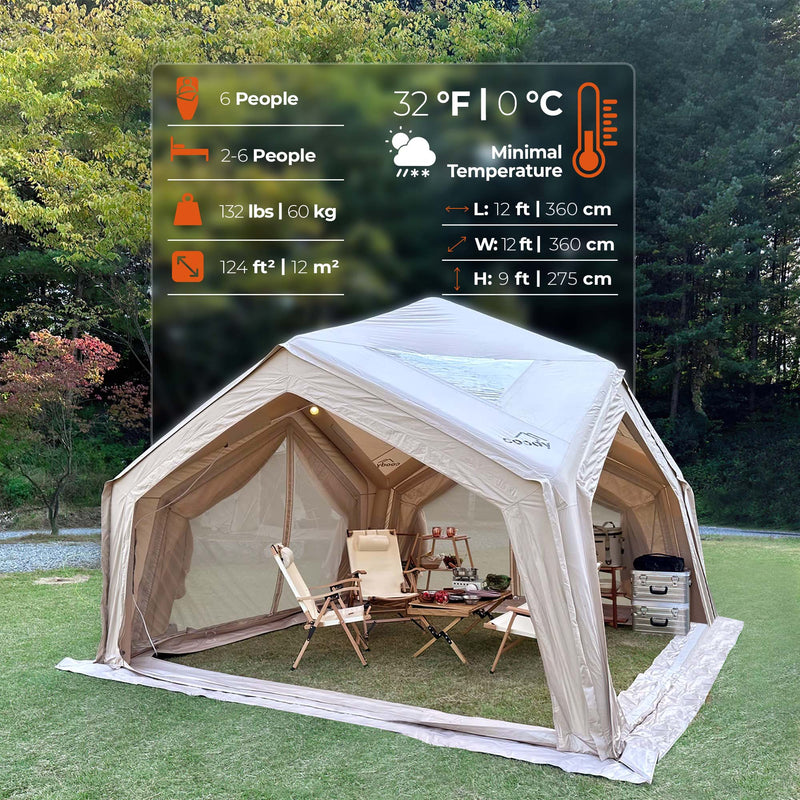 Coody Hub Shelter Beige - Inflatable Tent for Camping (2-6 Person)