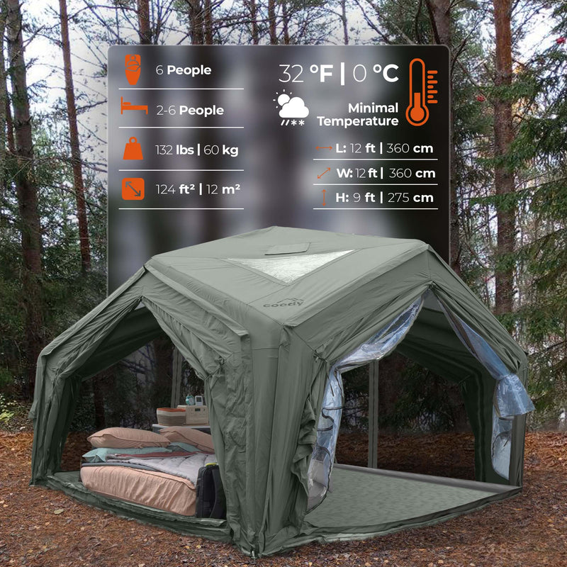 Coody Hub Shelter Forest Green- Inflatable Tent for Camping (2-6 Person)