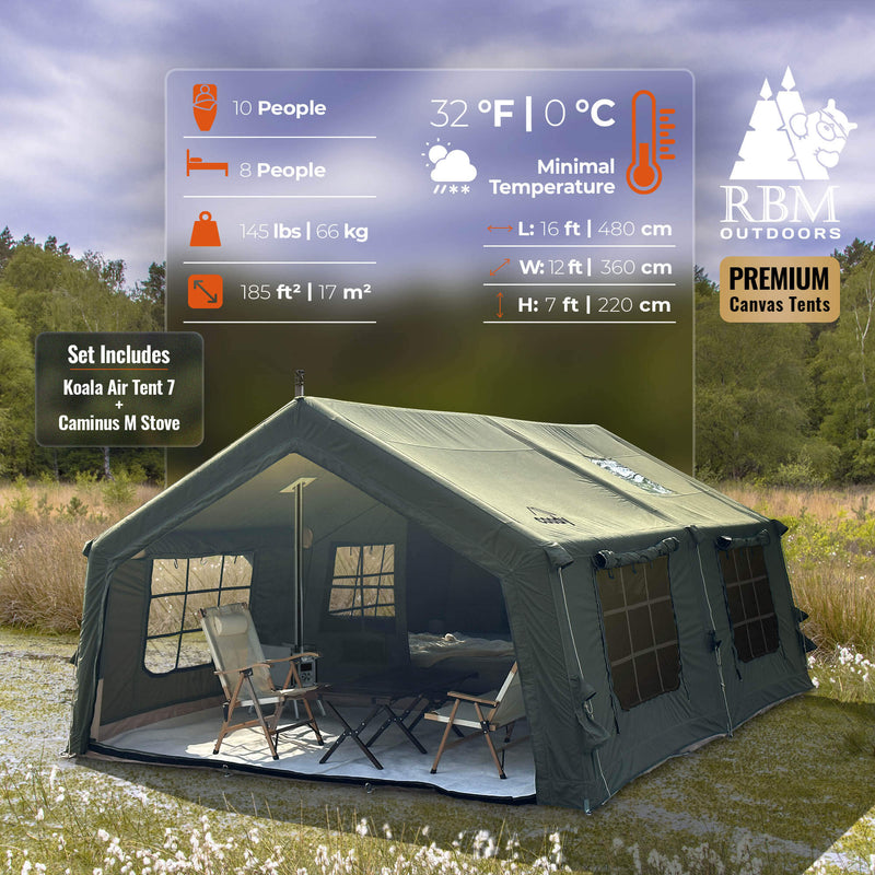 Coody 17.2 Forest Green (2-10 person) + RBM Wood Stove Caminus M