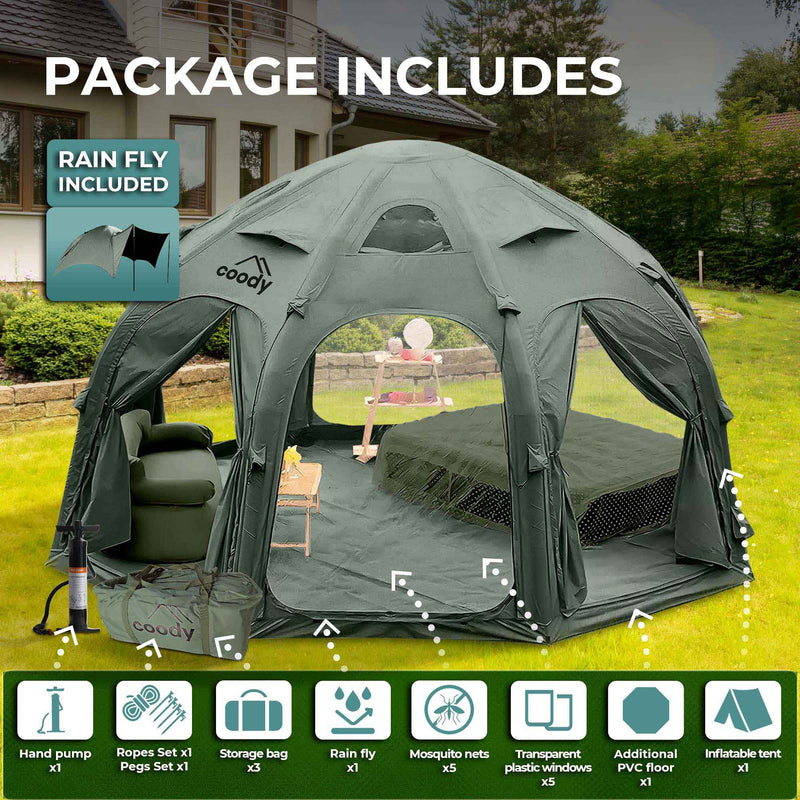 Coody Aurora Dome Forest Green - Luxury Inflatable Tent (2-4 person)