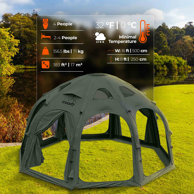 Coody Aurora Dome Forest Green - Luxury Inflatable Tent (2-4 person)