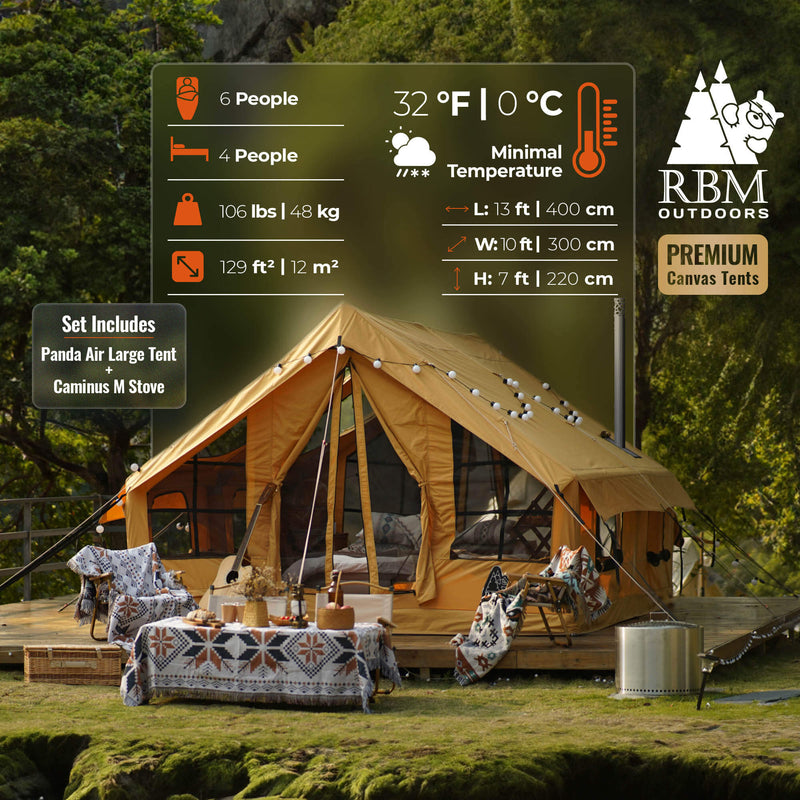 RBM Panda Large Sunny Beige (2-8 person) + RBM Wood Stove Caminus M