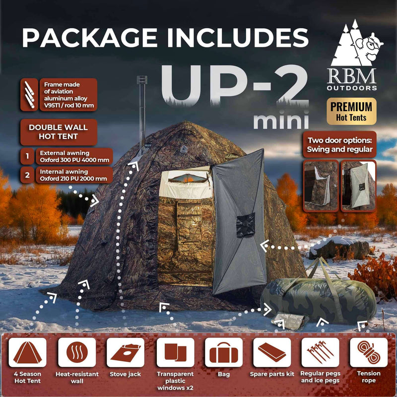RBM Outdoors UP-2 Mini - All-Seasons Double Layer Hot Tent for 1-3 person