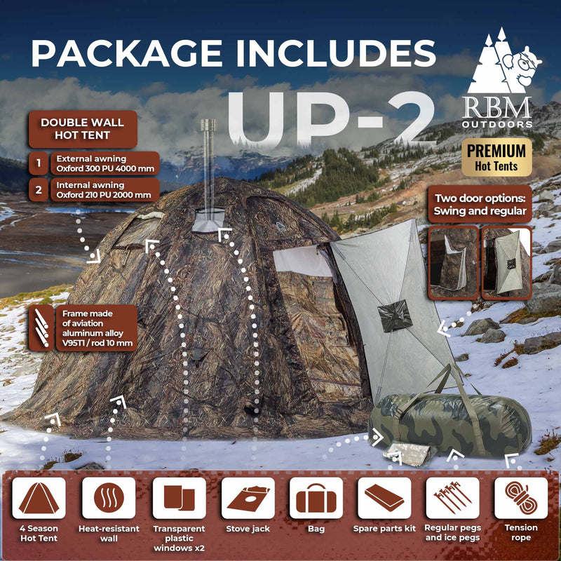RBM Outdoors UP-2 - All-Seasons Double Layer Hot Tent for 2-4 person