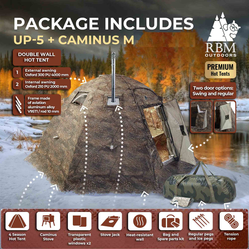 RBM All-Seasons tent  UP-5 for 2-6 person + Wood Stove Caminus M