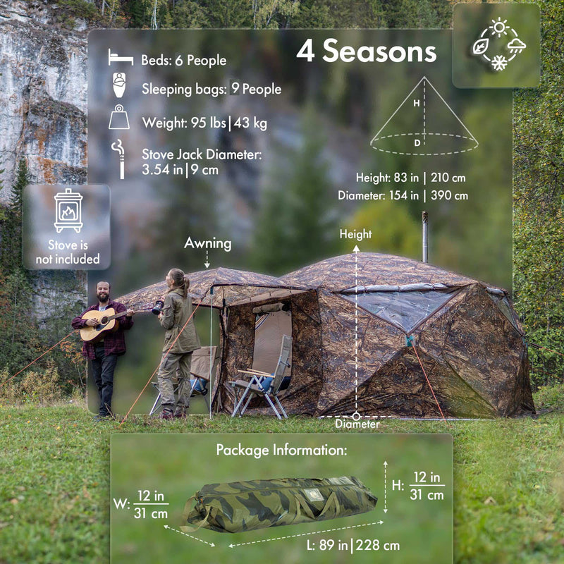 RBM Outdoors Hexagon - All-Seasons Double Layer Hot Tent for 2-9 person